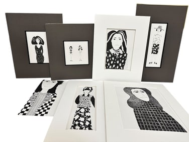 (7) Group of Maida Malin Ink Drawings