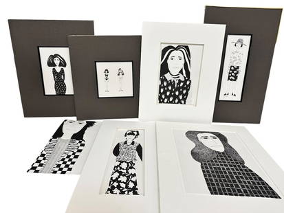 (7) Group of Maida Malin Ink Drawings: Group of Maida Malin Ink Drawings: All but one are matted. Largest is 12 x 9".