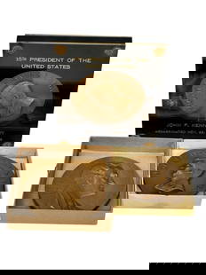 (3) Presidential Bronze Medals; 2 JFK Inauguration, FDR Remembrance: (3) Presidential Bronze Medals; 2 JFK Inauguration, FDR Remembrance: (2) 1961 JFK Inauguration Bronzes 2.75" Medallic Art Co. One encase in lucite.