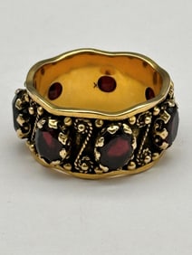 14k Gold and Emerald Cut Garnet Chunky Ring
