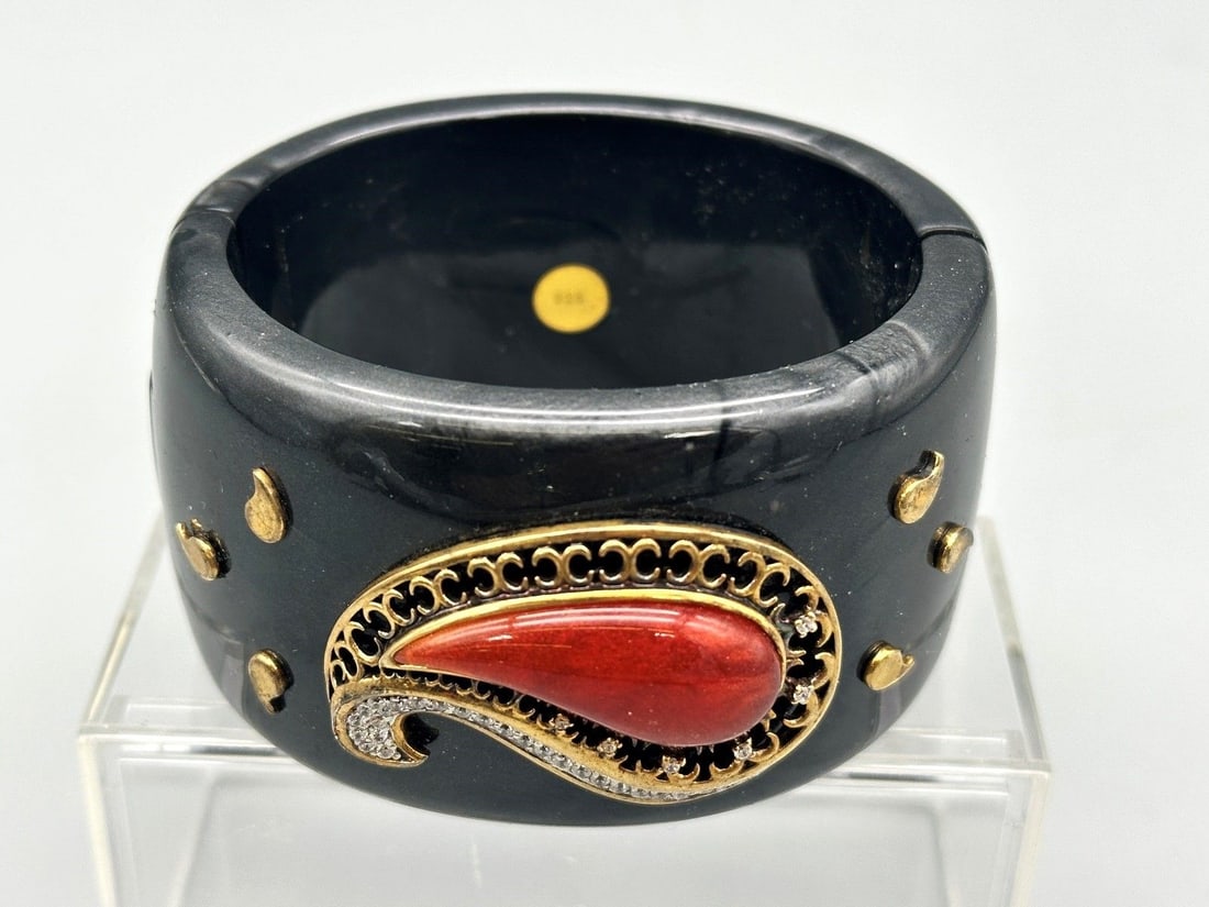 .925 Sterling Silver Vermeil and Diamond Bangle Bracelet (1 of 3)