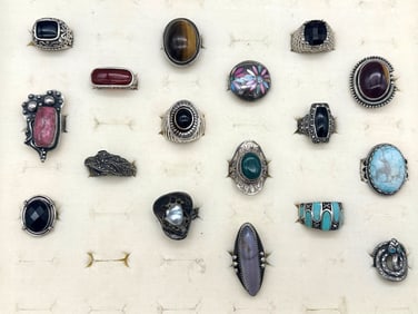 (17) Sterling Silver Rings With Gemstones