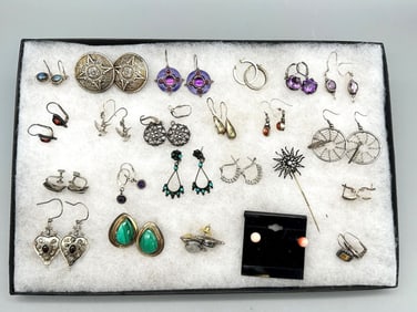 (22) Pairs Sterling Silver Earrings