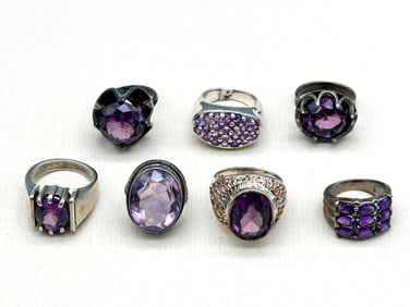 (7) Amethyst & Sterling Silver Rings