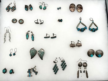 (20) Pairs Group of Sterling Silver Turquoise Earrings
