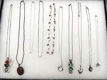 (10) Sterling Silver Necklaces With Pendants