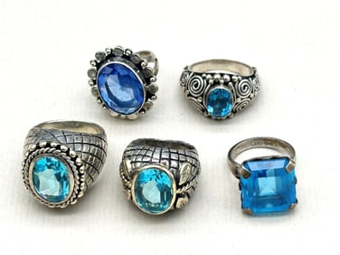 (5) Blue Topaz and Sterling Silver Rings