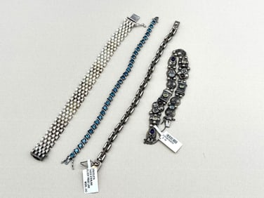 (4) Sterling Silver Bracelets; Solid Sterling and Gemstones