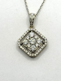 14k White Gold And Diamond Pendant With 14k Chain COA