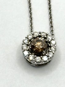 14k LeVian Chocolate & Clear Diamond Pendant Set in White Gold