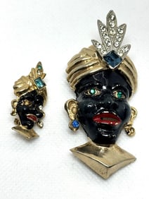 (2) Blackamoor Enamel and Rhinestone Brooches