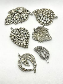 (6) Vintage Clear Rhinestone Brooches