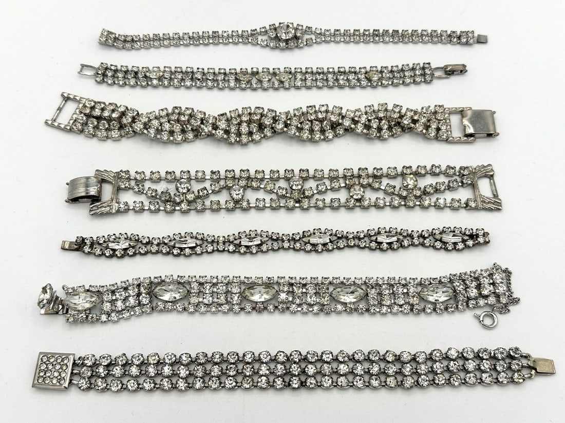 (7) Vintage Swirl Multi Strand Rhinestone Bracelets (1 of 6)