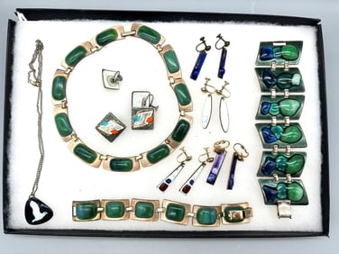 Large Group of Enamel Jewelry, Necklace, Earring, Bracelet Set
