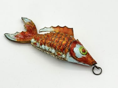 Large Cloisonne Reticulating Fish Pendant