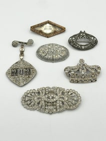 (6) Vintage Clear Rhinestone Brooches