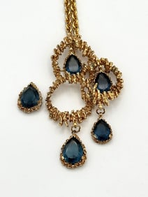 1960's Panetta Drop Rhinestone Gold Tone Chunky Pendant Necklace