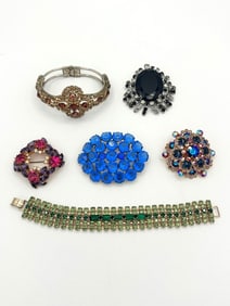 (4) Vintage Brooches, (2) Bracelets