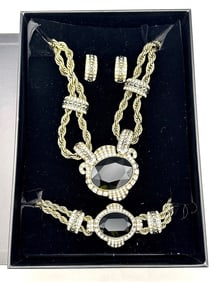 Heidi Daus Box Set Necklace and Bracelet "Charm of Events" Black Crystal Smoke