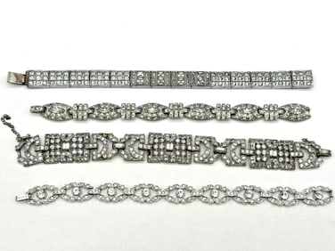 (4) Fancy Vintage Rhinestone Statement Bracelets