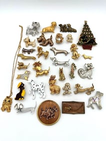 Group of Vintage Signed Dog Brooches; Beau Sterling, Ciner, Crown Trifari
