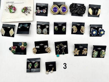 (18) Pairs of Signed Costume Jewelry Earrings: (9) Crown Trifari, Emmons, Others