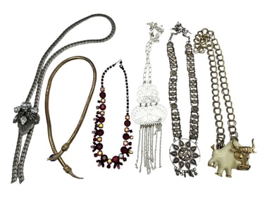 (6) Statement Costume Jewelry Necklaces: Trifari, Enamel, Snake