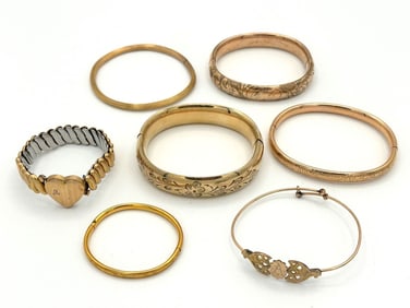 (7) Gold Filled Bangle Bracelets Including Child's Bracelet