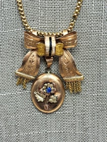 Gold Filled Victorian Mourning Drop Pendant Ribbon Necklace