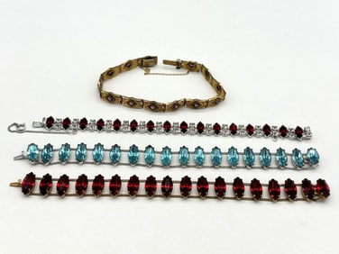 (4) Fancy Vintage Rhinestone Statement Bracelets: J.F. Sturdy