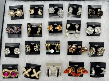 (20) Pairs of Signed Costume Jewelry Earrings; Chr. Dior, Vendome, Blanca, Others