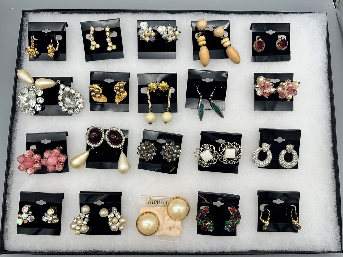 (20) Pairs of Signed Costume Jewelry Earrings; Bogoff, Hobe, Others (1 of 5)