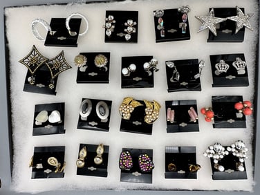 (19) Pairs of Signed Costume Jewelry Earrings; Vendome, Miriam Haskell, Others