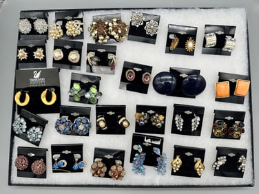 (26) Pairs of Signed Costume Jewelry Earrings; Bogoff, Hobe, Others