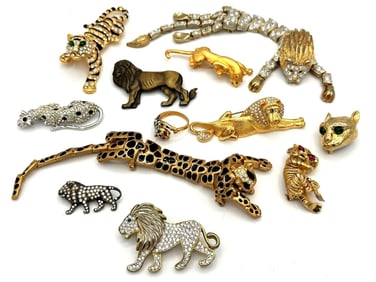 (12) Group of Lions and Tiger Brooches