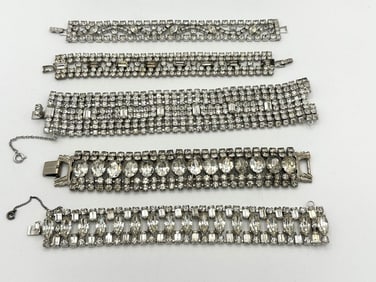 (5) Vintage Clear Rhinestone Multi Strand Bracelets