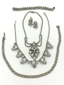 Vintage Eisenberg Style Clear Rhinestone Silver Tone Jewelry