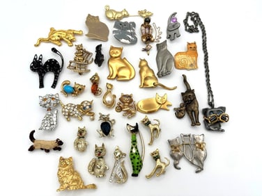 Vintage Cat Brooches; Crown Trifari, Marvella, Castlecliff, Others