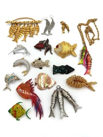 (16) Group of Fish Jewelry;Enamel, Rhinestones