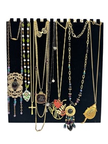 (8) Vintage Costume Jewelry Necklaces; Victorian, Intaglio, Enamel