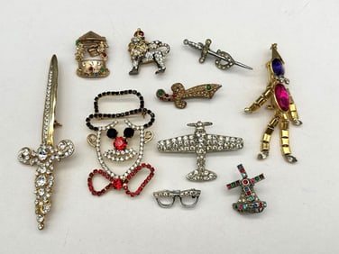 (10) Group of Vintage Rhinestone Brooches