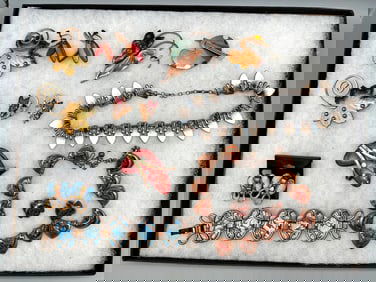 Large Group of Copper Enamel Jewelry
