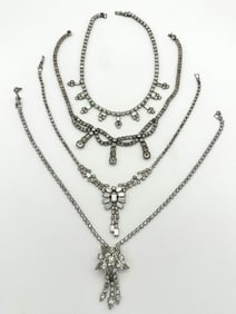 (4) Vintage Clear Multi Strand Rhinestone Necklaces: