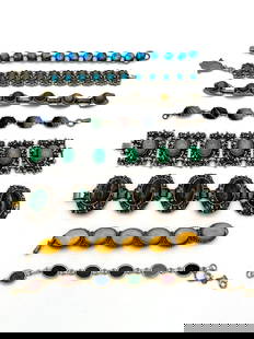 (8) Vintage Costume Jewelry Bracelets: (8) Vintage Costume Jewelry Bracelets: Includes Malachite, Cabochons of different stones, faux turquoise.