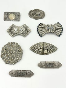 (8) Art Deco Duette Rhinestone Brooches