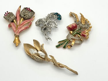 (4) Early Cold Painted Brooches; Coro