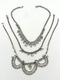 (3) Vintage Clear Multi Strand Rhinestone Necklaces: Garne, Weiss