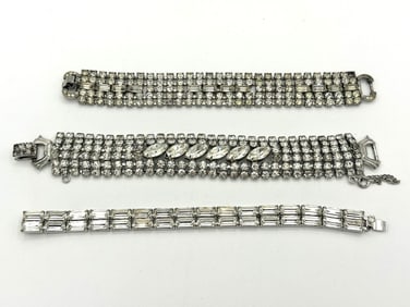 (3) Weiss Clear Vintage Rhinestone Bracelets