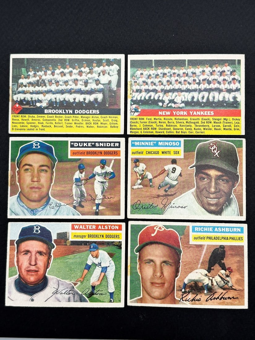 (6) 1956 Topps Baseball Cards: Richie Ashburn, Walter Alston, Minnie Minoso, Duke Snider, NY (1 of 14)