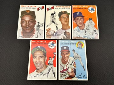 (5) 1954 Topps Baseball Cards; Martin, Rizzuto, Spahn, Irvin, Wilhelm